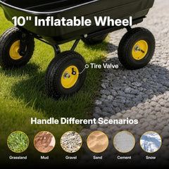 My Depot Garden Dump Cart Wagon 600 Lbs, Heavy Duty Yard Wheelbarrow