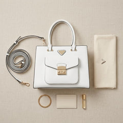 Rosvovo White Crossbody Purse for Women - Elegant Small White Handbag | Gold Hardware, Vegan Leather