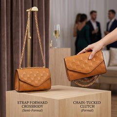 Rosvovo Quilted Crossbody Purse for Women - Elegant Brown Small Handbag & Evening Clutch for Weddings, Parties, and Formal Events