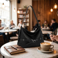 Rosvovo Slouchy Shoulder Bag | Genuine Leather Hobo Handbag, Versatile Black Leather Crossbody Purse