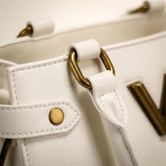 Rosvovo Women's Handbag - Elegant White Leather-Like Shoulder Bag with Gold Hardware