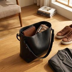 Rosvovo Black Leather Tote Bag for Women | Minimalist Large Capacity Shoulder , Bag Work, Daily Use