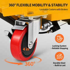 My Depot 400 Lbs Hydraulic Lift Table Cart,Hydraulic Lift Table Cart | 50 in Max Height Scissor Lift, 4 Wheels, Non-Slip Platform, Material Handling Equipment