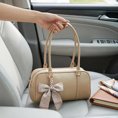Rosvovo Women's Elegant Bow Handbag - Beige Leather-Like Tote Bag for Travel & Daily Use
