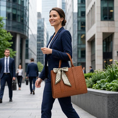 Rosvovo Laptop Bag for Women | Vintage Quilted PU Leather Work Tote Bag, Water Resistant Brown Professional Handbag, Office, Commuting