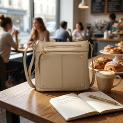 Rosvovo Crossbody Hobo Bag for Women, Beige Vegan Leather Shoulder Bag with Gold Hardware