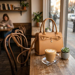 Rosvovo Brown Vegan Leather Handbag for Women, Crossbody Purse with Adjustable Shoulder Strap and Heart Charm Decoration