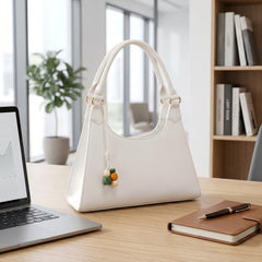 Rosvovo White Quilted Tote Bag - Stylish Cream Handbag for Women, Large Western Style Purse with Gold Accents