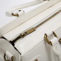 Rosvovo Women's Handbag - Elegant White Leather-Like Shoulder Bag with Gold Hardware