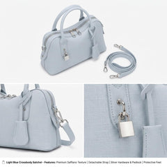Rosvovo Crossbody Satchel Handbag - Light Blue Western Style Purse for Women, Versatile Blue Pocketbook for Daily Use & Festivals