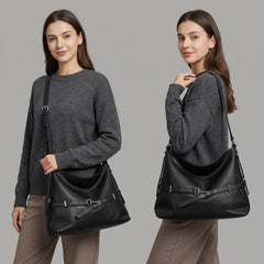 Rosvovo Slouchy Shoulder Bag | Genuine Leather Hobo Handbag, Versatile Black Leather Crossbody Purse