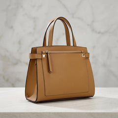 Rosvovo Leather Tote Bag for Women - Stylish Tan Handbag with Shoulder Strap & Zipper Closure