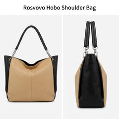 Rosvovo Hobo Shoulder Bag for Women - Black Leather Handbag | Silver Hardware, Large Slouchy Bucket Purse, Large Slouchy Bucket Purse
