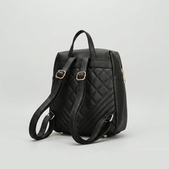 Rosvovo Quilted Mini Backpack Purse for Women, Black Leather-Like Small Travel Bag with Anti-Theft Zipper and Tassel