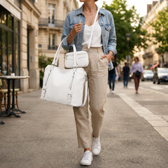 Rosvovo Crossbody Bag for Women - White Leather Shoulder Bag, Large Capacity Handbag for Work and Daily Use