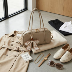 Rosvovo Swing Zip Shoulder Bag - Taupe Beige Mini Crossbody Purse, The Row Inspired PU Leather Mini Satchel for Women