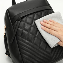 Rosvovo Quilted Mini Backpack Purse for Women, Black Leather-Like Small Travel Bag with Anti-Theft Zipper and Tassel
