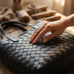 Rosvovo Luxury Handmade Woven Tote Bag for Women | Black Woven Leather Handbag, Inner Pouch