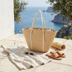 Rosvovo Straw Tote Bag | Stylish Raffia Beach Bag, Women, Large Woven Summer Handbag, Tropical Vacations, Resort Outings