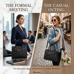 Rosvovo Elegant Vegan Leather Tote Bag for Women, Classic Black Crossbody Purse with Adjustable Shoulder Strap