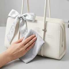Rosvovo Elegant White Leather Handbag for Women - Luxury Bow Detail Shoulder Bag & Travel Purse