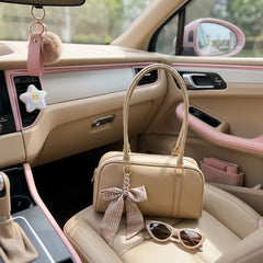 Rosvovo Women's Elegant Bow Handbag - Beige Leather-Like Tote Bag for Travel & Daily Use