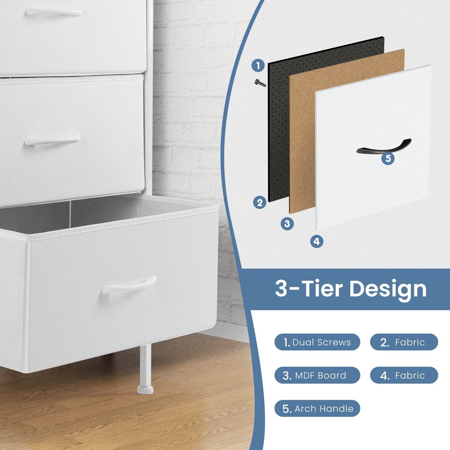 My Depot Bedroom Dresser with 6 Fabric Drawers
White
SPMD-CAB-6BC-WT
3-Tier Design