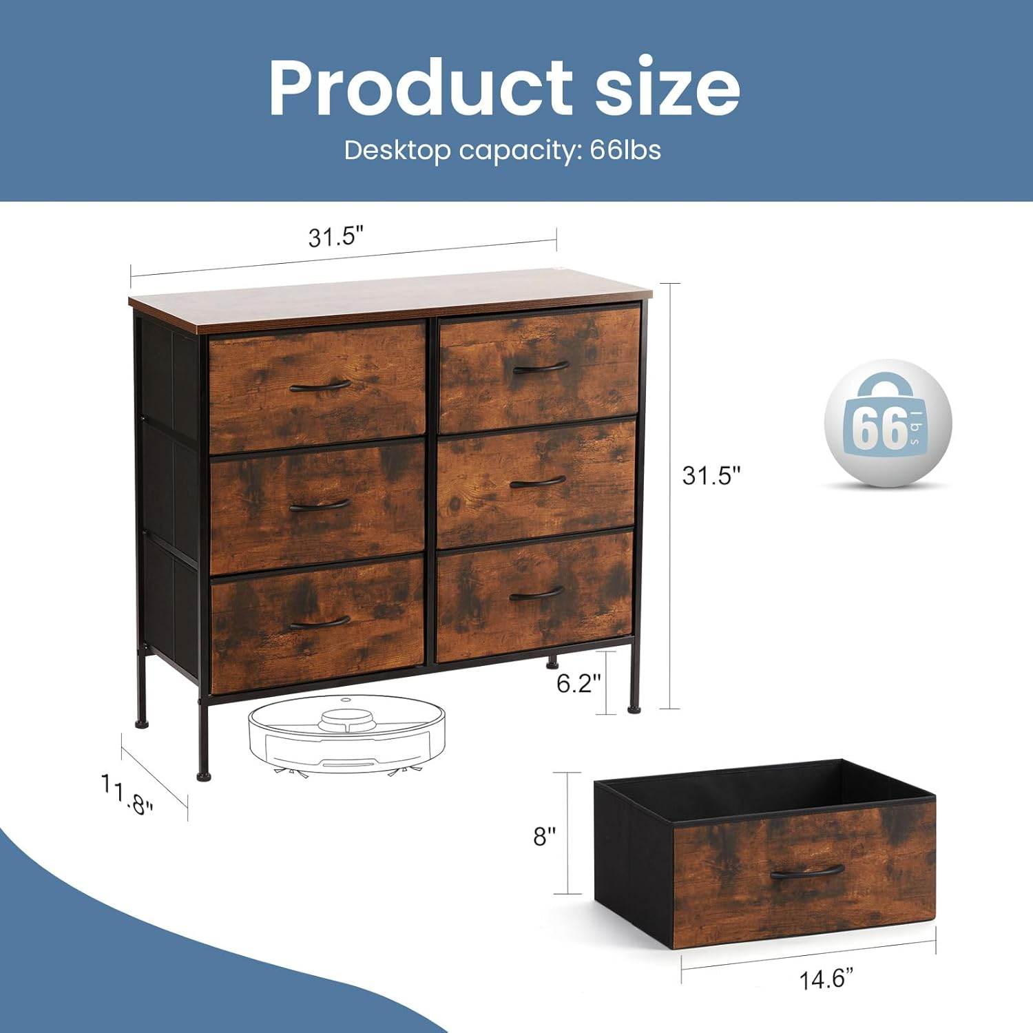 My Depot Bedroom Dresser with 6 Fabric Drawers
Product size