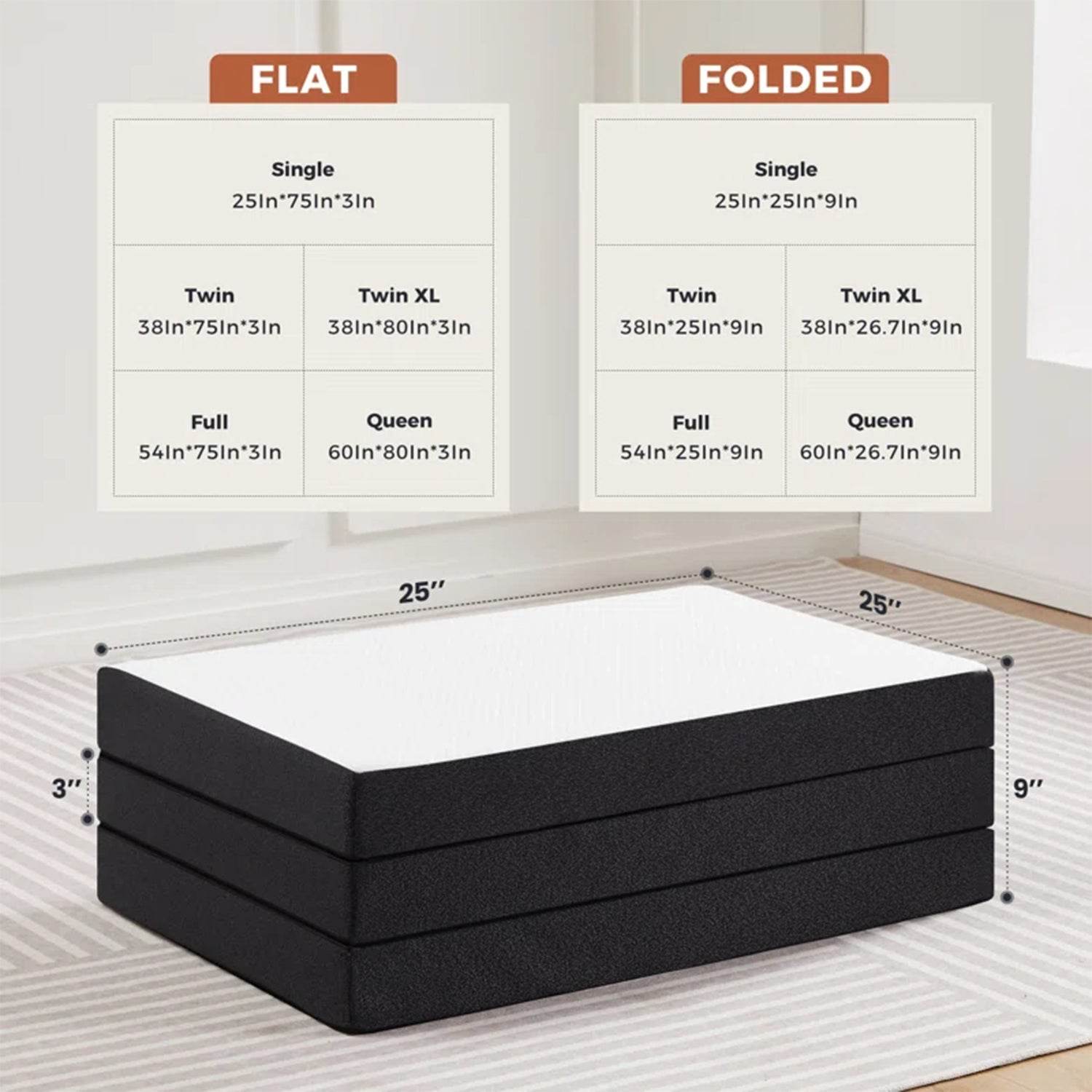 My Depot Folding Mattress Tri-fold Memory Foam for Camping with Washable Cover - My Depot