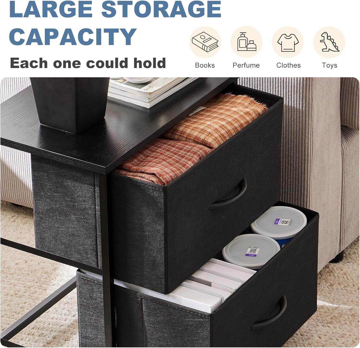 My Depot Nightstand with 2 Fabric Drawers
LARGE STORAGECAPACITY