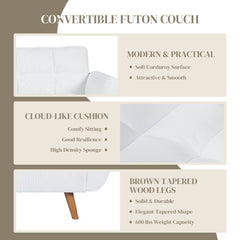 MyDepot Sofa Bed
CONVERTIBLE FUTON COUCH
MODFRN & PRACTICAI
CIOL-KE CUSIION
BROWN TAPEREI)WOOD IFGS