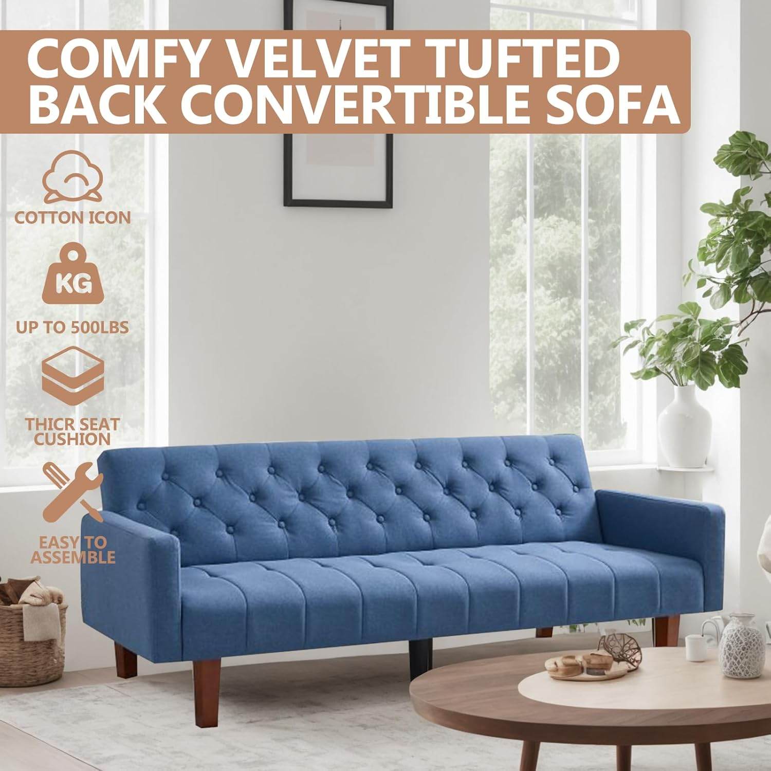 MyDepot 74.4 Inch Sofa Bed
COMFY VELVET TUFTED
BACK CONVERTIBLE SOFA