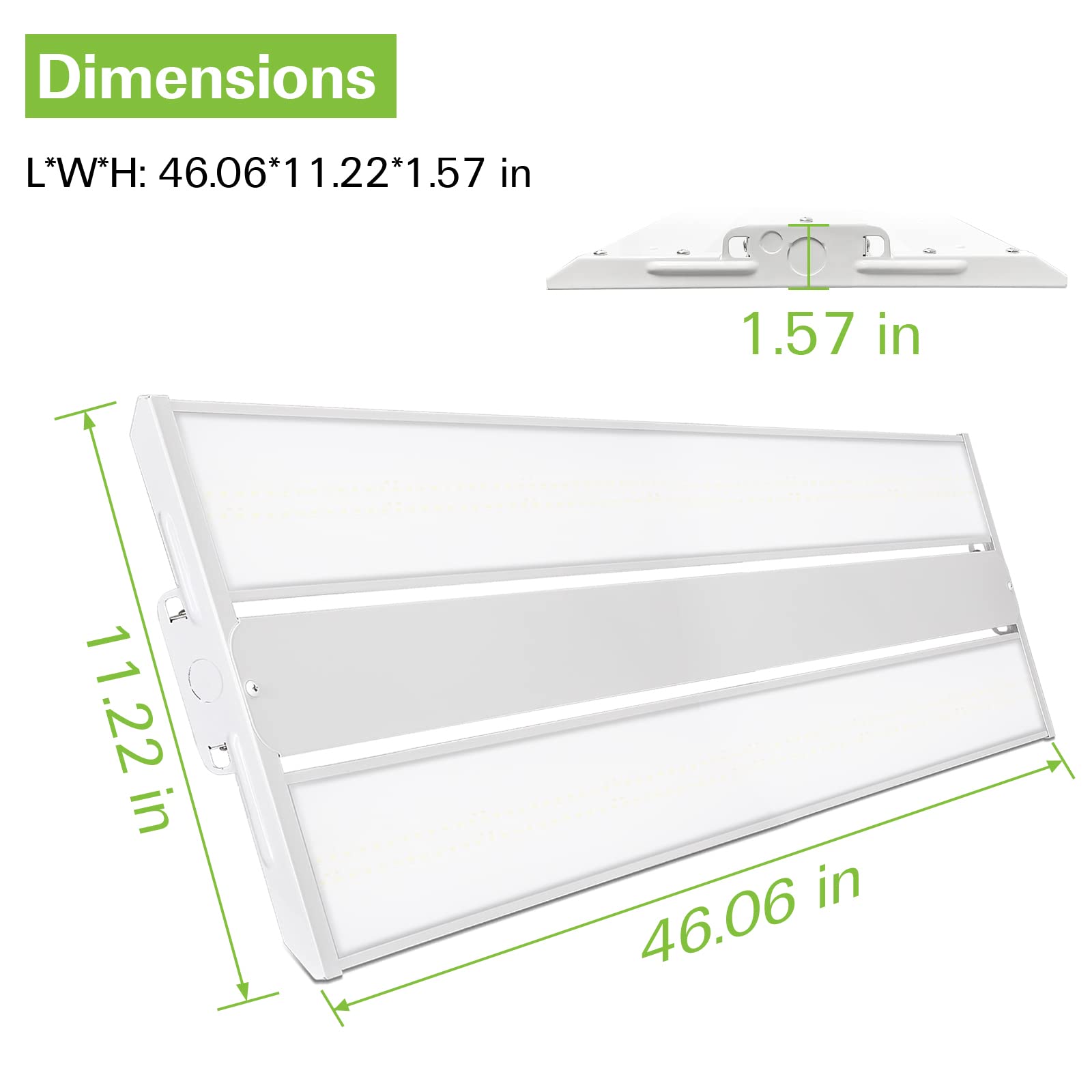 MyDepot Bay Lighting
Dimensions
L*W*H: 46.06*11.22*1.57 in