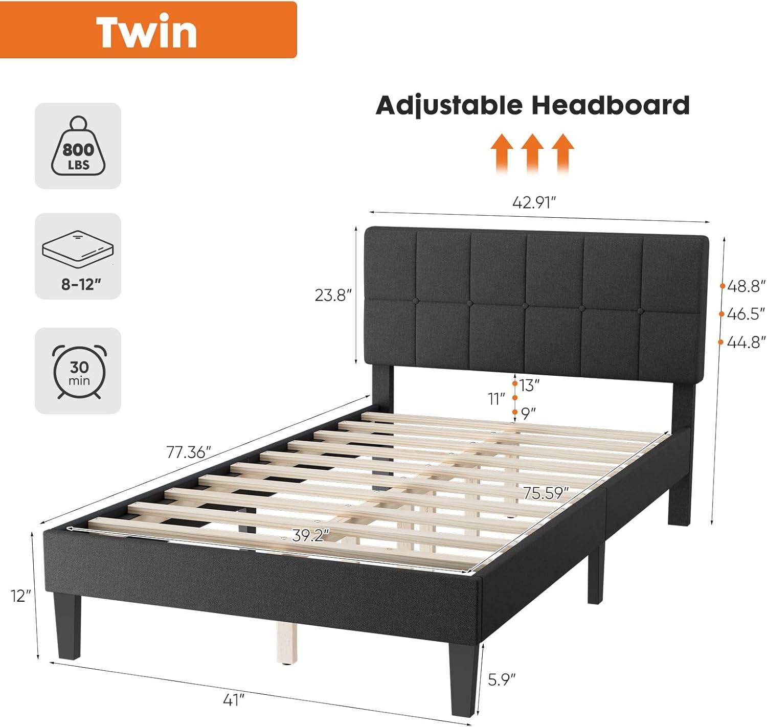 MyDepot Bed Frame
Twin
Adjustable Headboard