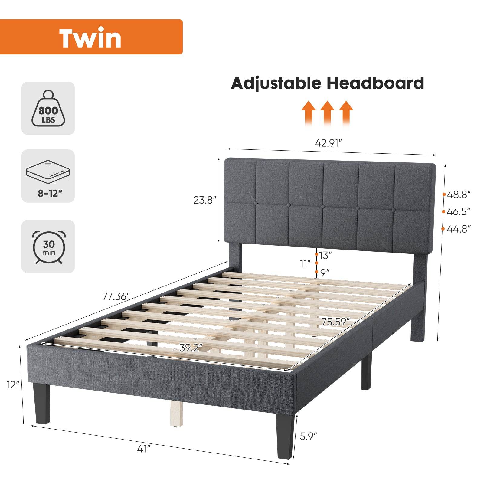 MyDepot Bed Frame
Twin
Adjustable Headboard