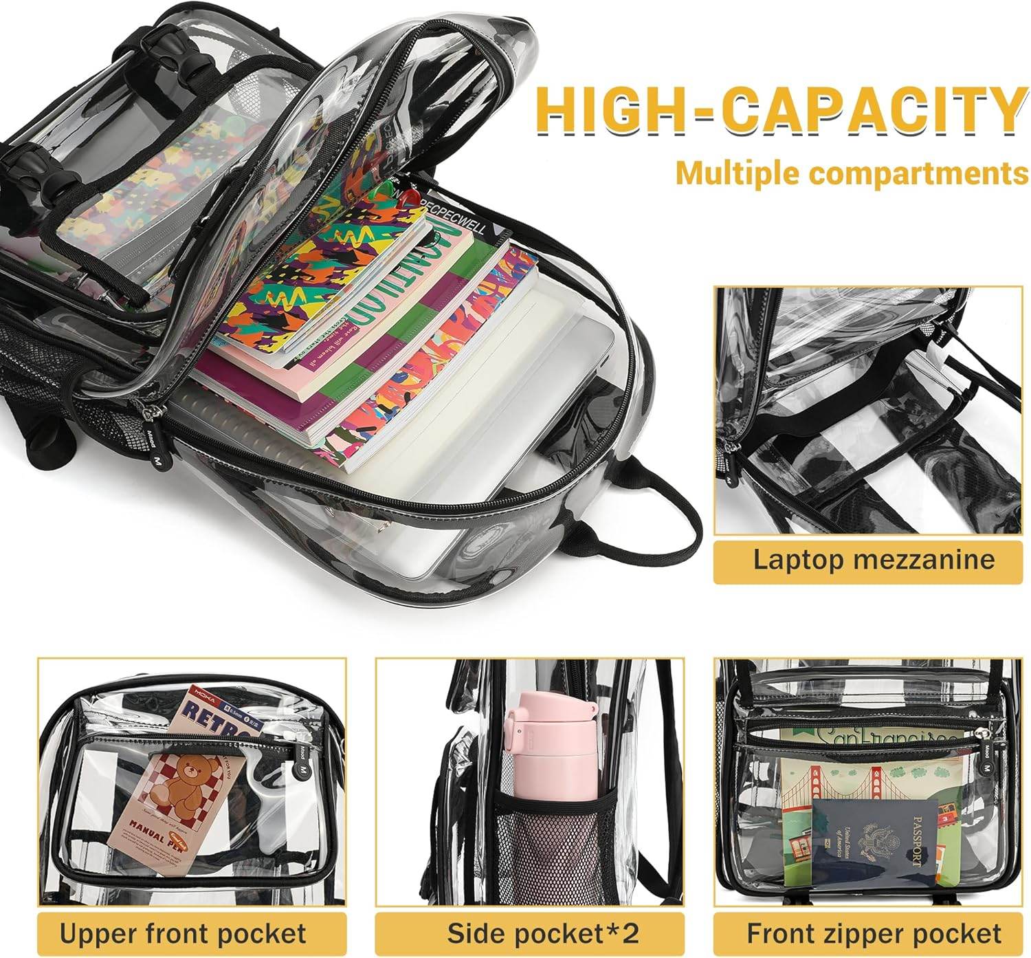 MyDepot Cute Clear Backpack,
HIGH-CAPACITY