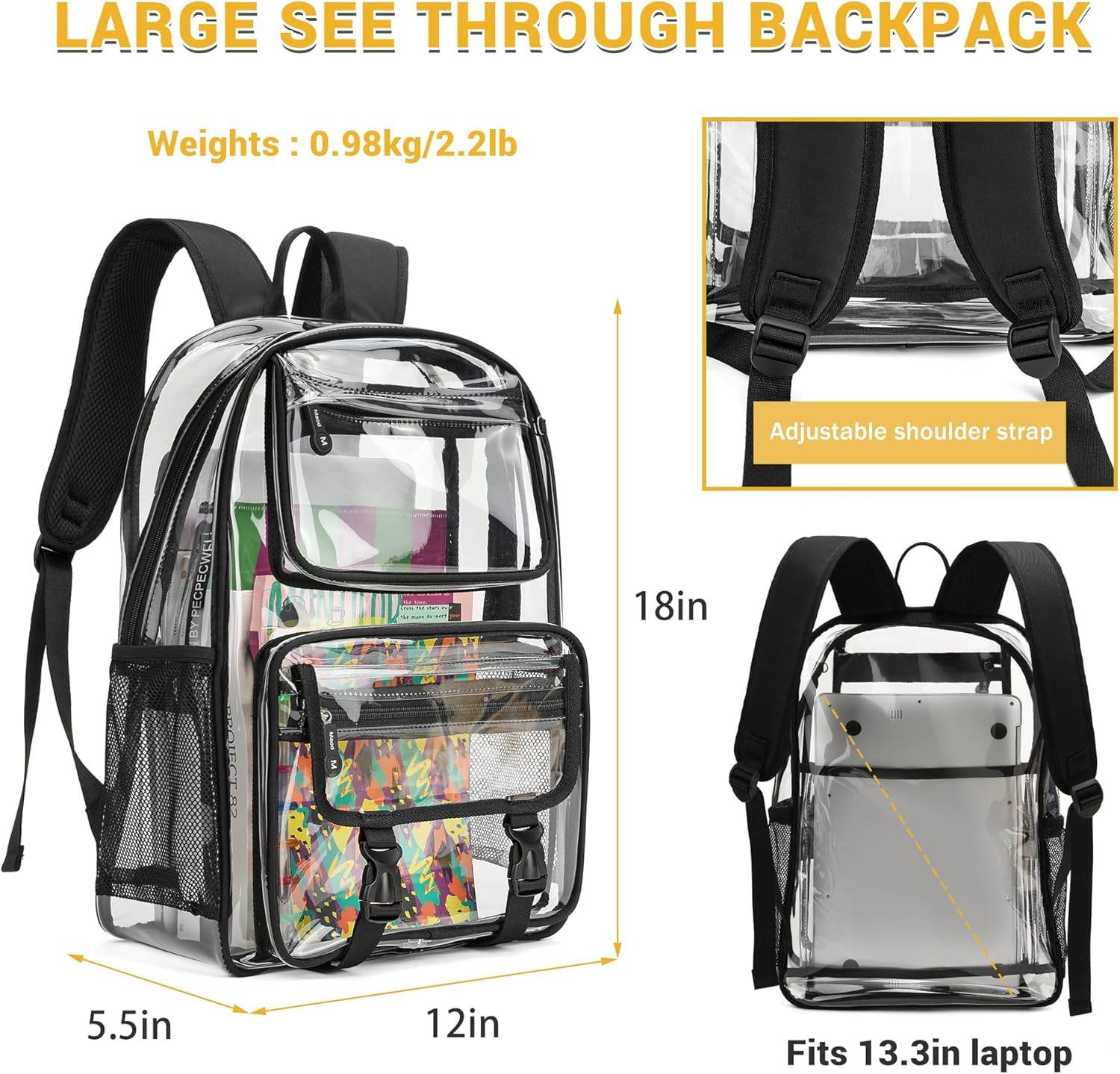 MyDepot Cute Clear Backpack,
LARGE SEE THROUGH BACKPACK