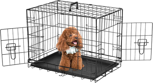 MyDepot Dog Cage with Divider Leak-proof Tray, Double Door Wire Dog Cage, Foldable and Portable, Suitable for Indoor and Outdoor Travel - My Depot