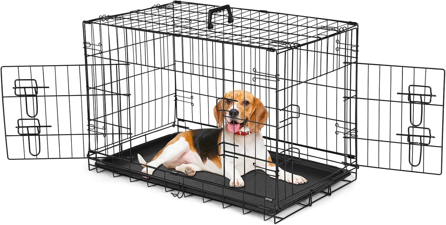 MyDepot Dog Cage with Divider Leak-proof Tray, Double Door Wire Dog Cage, Foldable and Portable, Suitable for Indoor and Outdoor Travel - My Depot