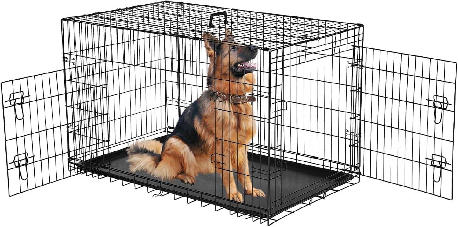 MyDepot Dog Cage with Divider Leak-proof Tray, Double Door Wire Dog Cage, Foldable and Portable, Suitable for Indoor and Outdoor Travel - My Depot