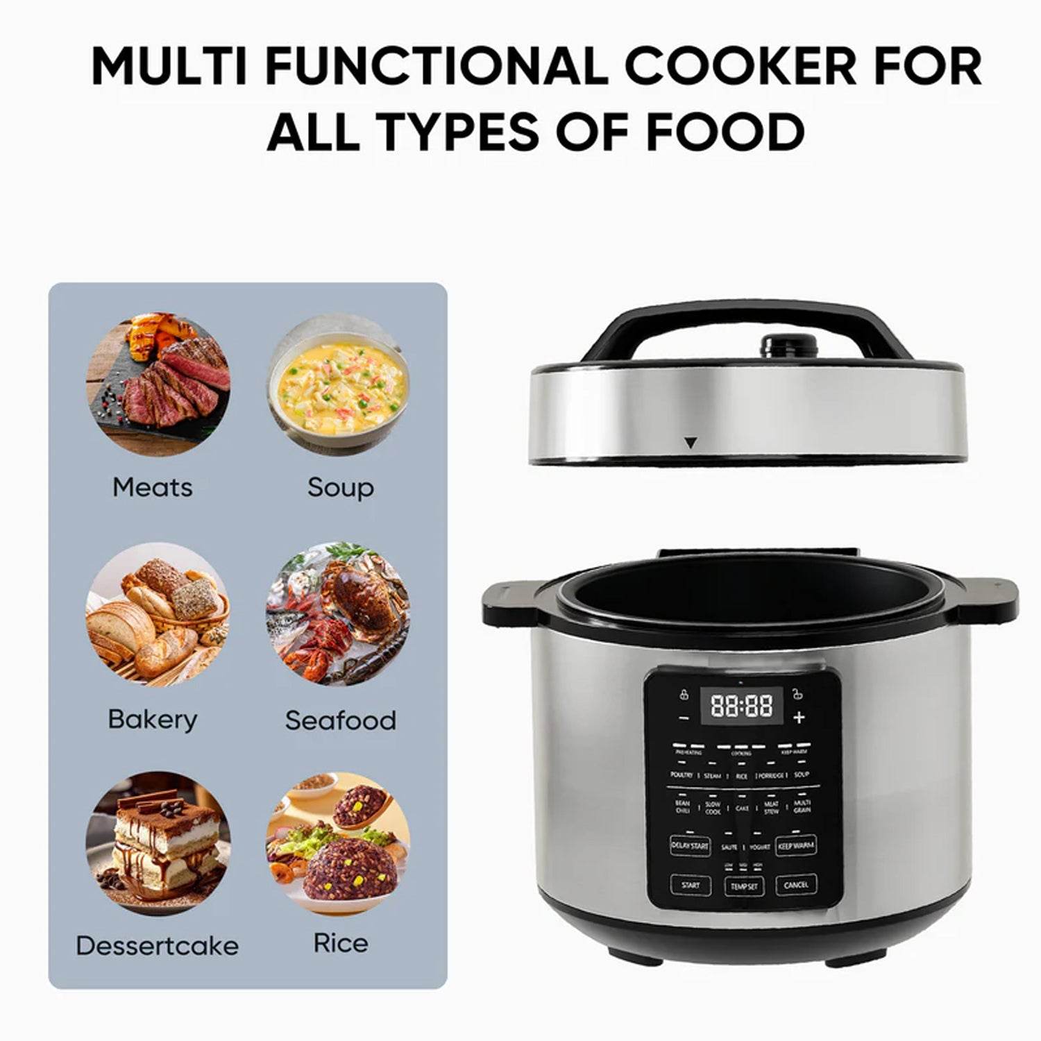 MyDepot Electric Pressure Cooker
MULTIFUNCTIONAL COOKER FOR
ALL TYPES OF FOOD