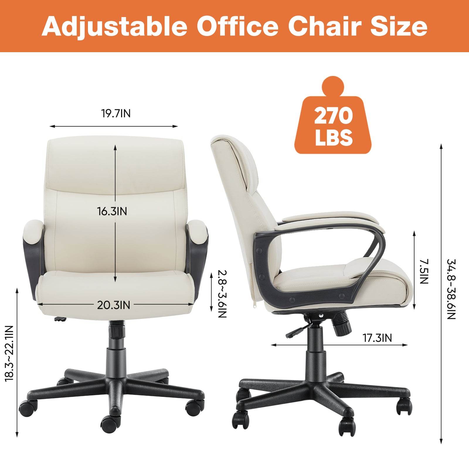 MyDepot Executive Swivel Task Chair -
Adjustable Office Chair Size