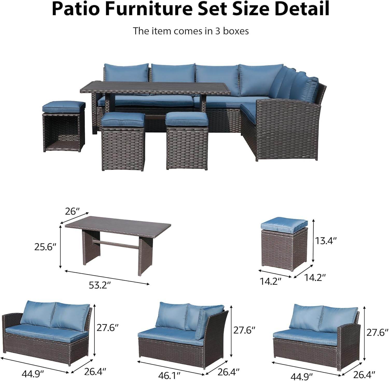 My Depot Outdoor Rattan Sofa 7-Piece
Patio Furniture Set Size Detail