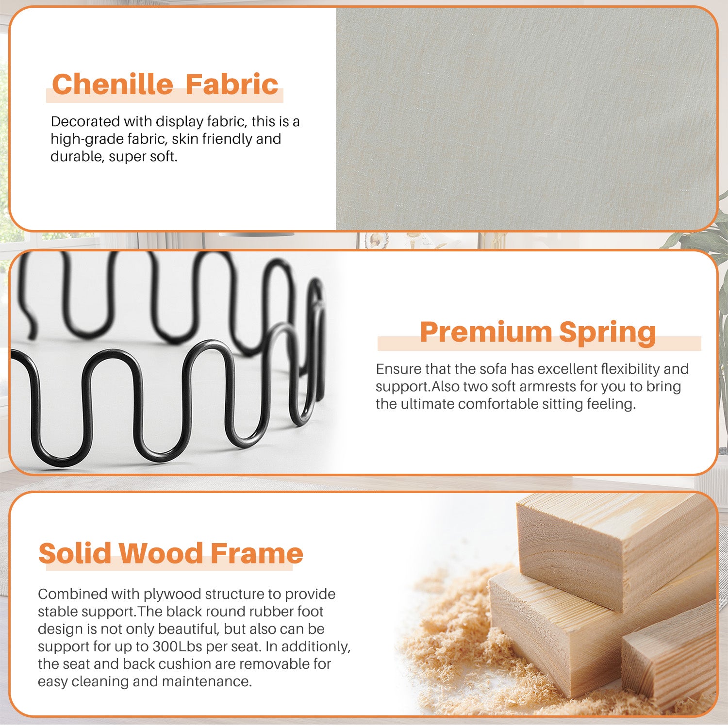 MyDepot Sectional Sofa with Storage Function
Chenille Fabric
Premium Spring
Solid Wood Frame