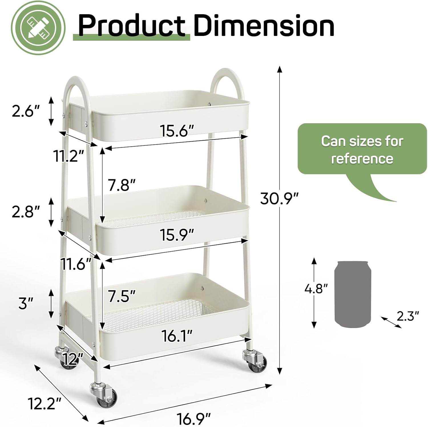 MyDepot Utility Cart 3-Tier Kitchen Storage Rack
Product Dimension