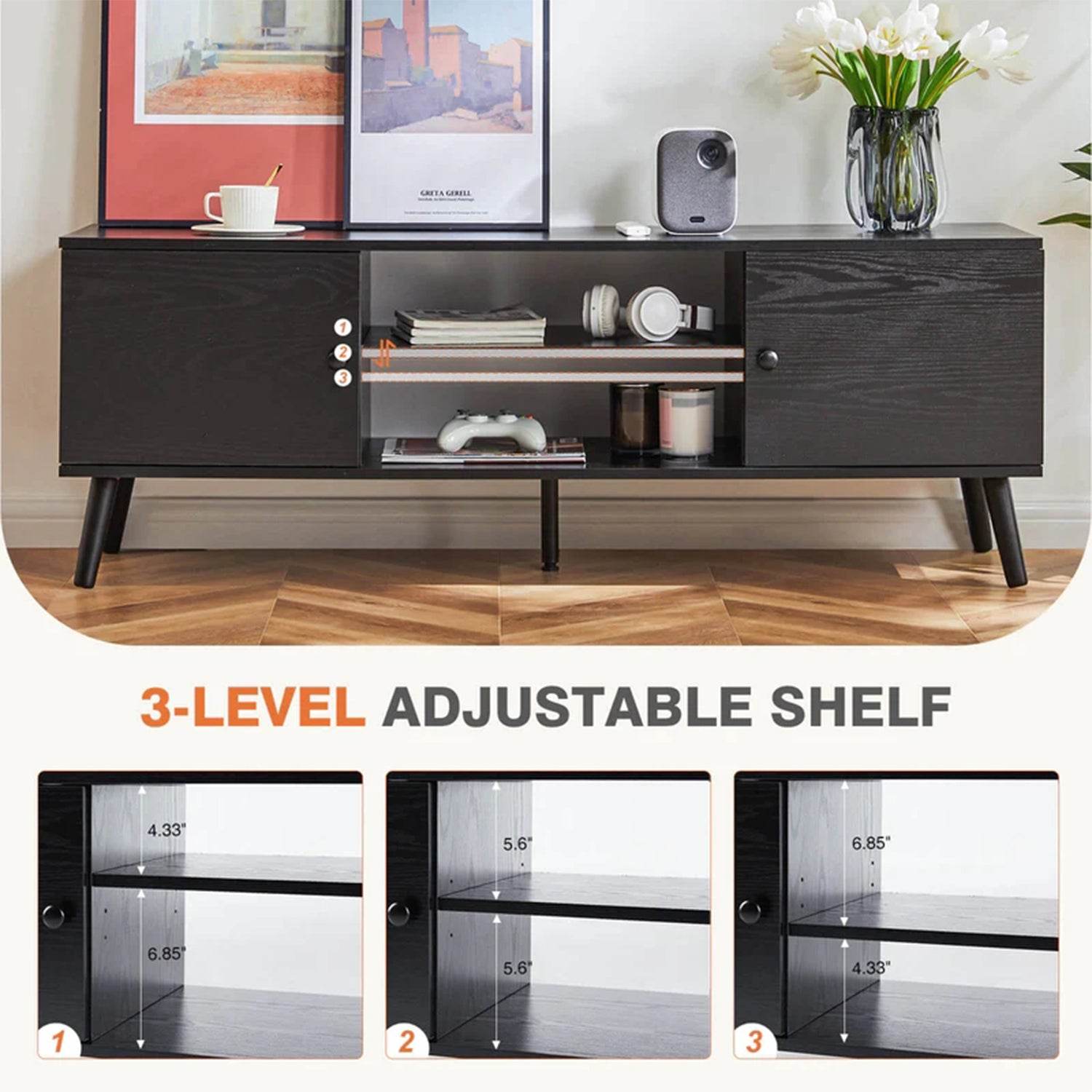 MyDepot Wooden TV Stand
3-LEVEL ADJUSTABLE SHELF