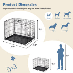 MyDepot Single Door Dog Crate, Metal Pet Kennel with Secure Lock, Foldable Design, Removable Tray for Easy Cleaning, Portable Puppy Cage for Small Dogs, Ideal for Training & Travel