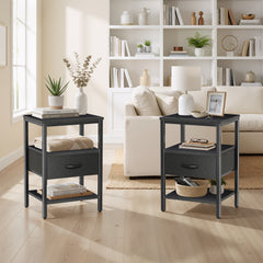 MyDepot Set of 2 Nightstand with Charging Station, Bedside Table with USB Ports, AC Outlets & Fabric Drawers, Modern End Table with Open Storage Shlef for Bedroom, Living Room, Apartment