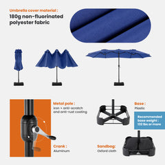 MyDepot 15FT Large Patio Umbrella with Base Included, Rectangle Table Umbrella Outdoor Patio, Outside Umbrellas for Deck, Market, Backyard