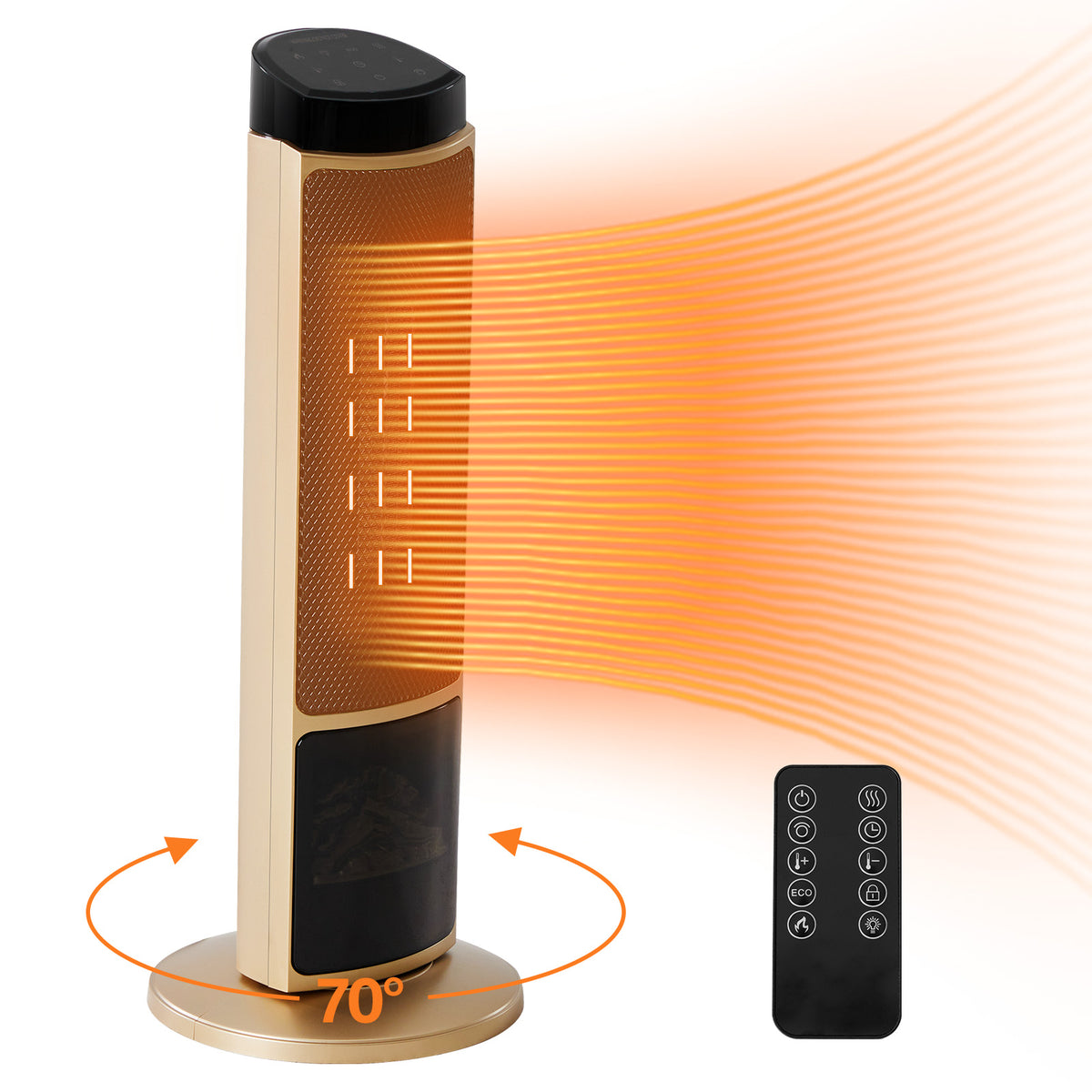 Mydepot Space Heater for Indoor Use, 23 Inch Portable Heater with Remote and Thermostat,7 Light Modes, 70°Oscillation, 12H Timer